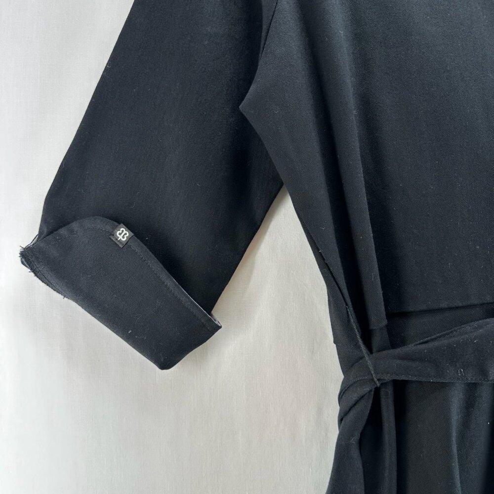 Betabrand Wrap Jacket Dress Womens M Trench Coat Pockets Belted 3/4 Sleeve Black - Picture 10 of 13